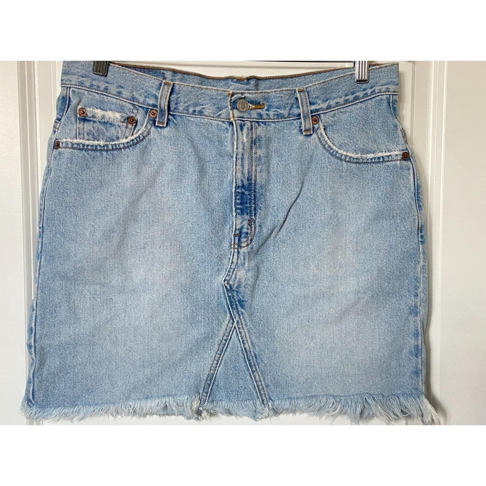 Re-Done Levi's Denim Skirt Women's Zip Fly Mini Light Wash 34" Waist Distressed